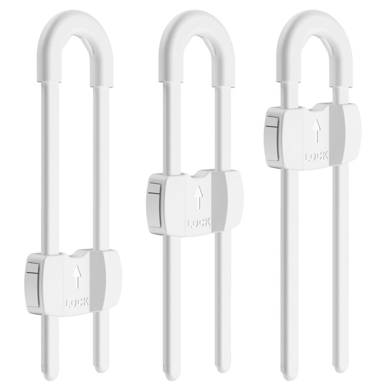 TERDEWE (3 pack white) 4 button Cabinet Locks, U-Shaped Proofing Drawers Safety Child Locks Adjustable, for Wardrobe,Kitchen,Bathroom,Drawer,Fridge,Cupboard Doors Knobs & Handles - Image 1