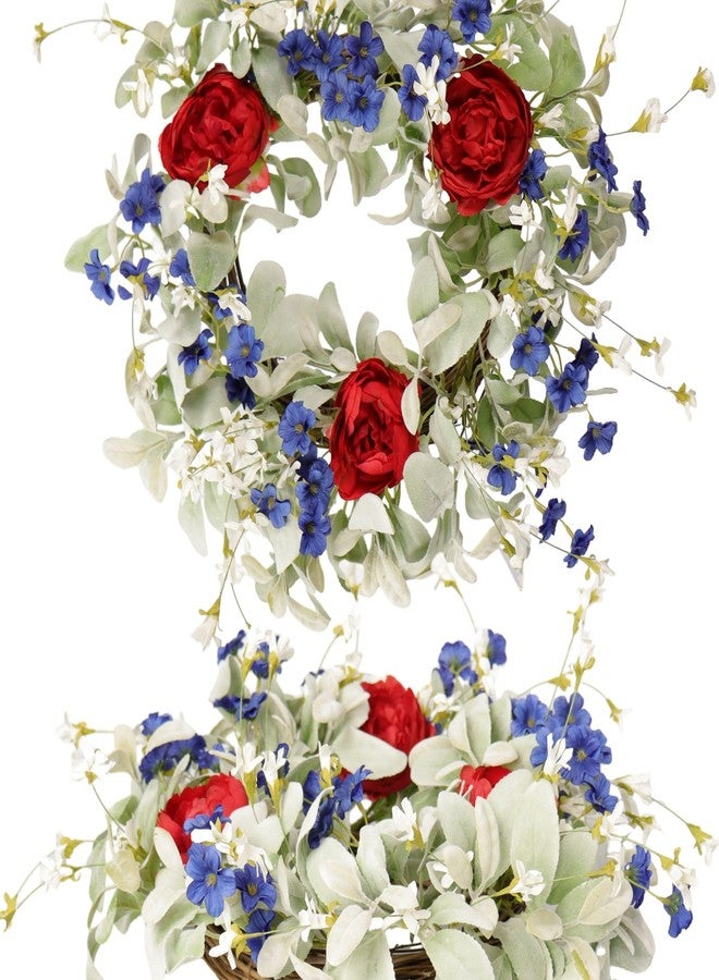 Quixem Memorial Day Patriotic Americana Wreath 22 Inch with Peony - Red White Blue Floral Grapevine Wreath for Front Door, Independence Day Home Décor - Image 1