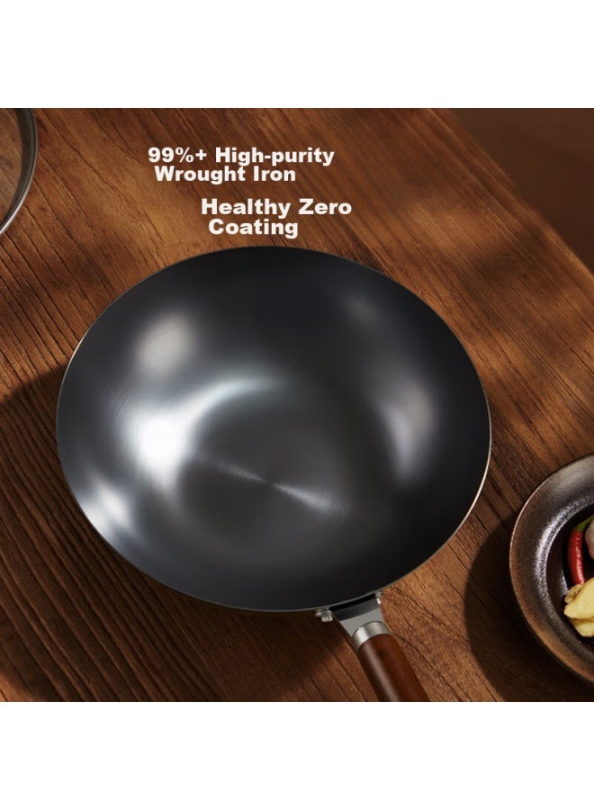 Joyoung Wok, Iron Pan, Non-coated Pure Iron Pan, Stir-fry Pan, Suitable For Stove, 32cm With Lid, Cf32-c121 - Image 2