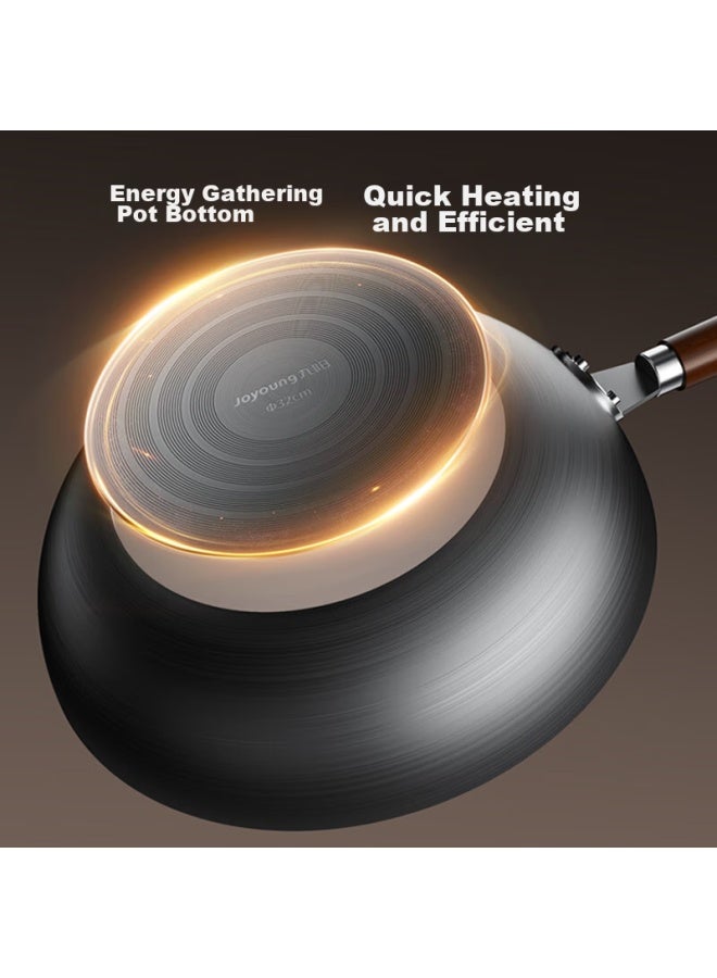 Joyoung Wok, Iron Pan, Non-coated Pure Iron Pan, Stir-fry Pan, Suitable For Stove, 32cm With Lid, Cf32-c121 - Image 5