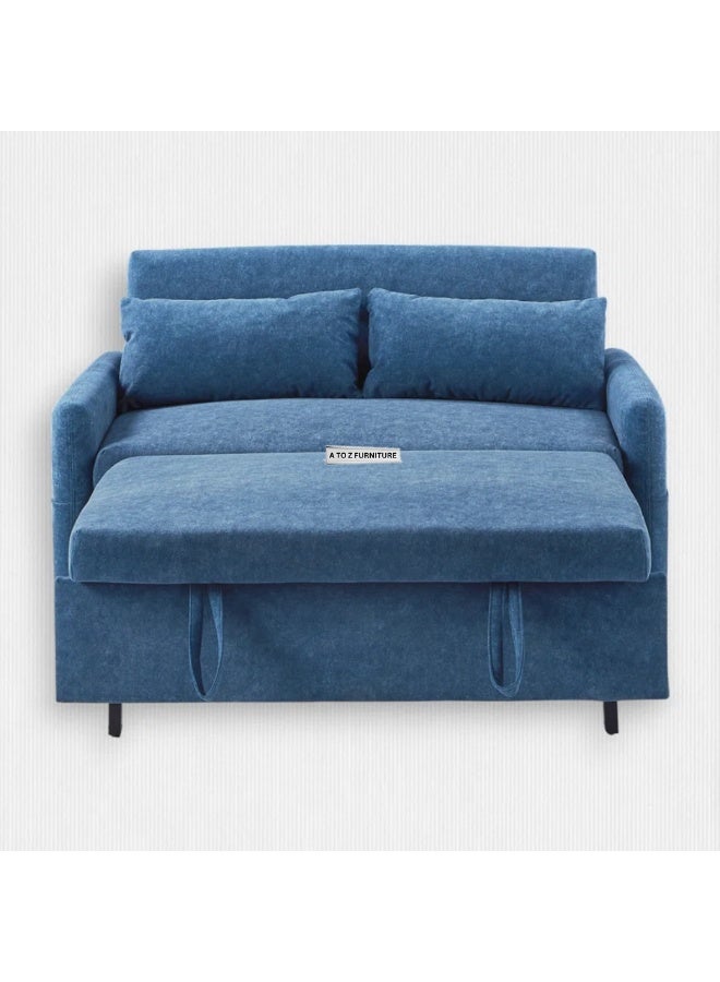 Nest 2-Seater Convertible Pull Out Sofa Bed with Storage Pockets in Blue