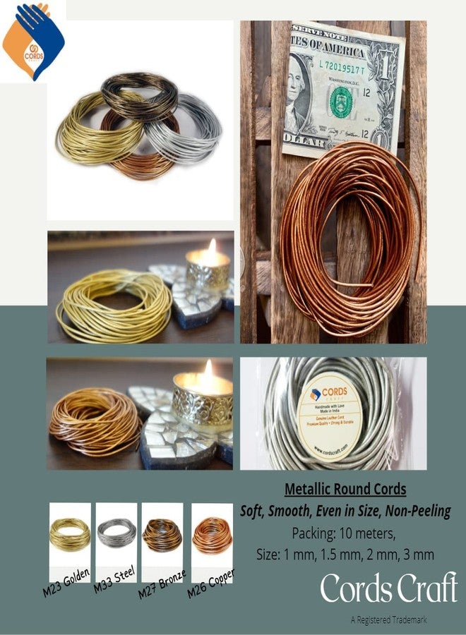 Cords Craft Round Leather Cord 1mm Metallic for Necklace, Making Jewelry, Bracelet, DIY Project, Beading and Bradiing Work, (Metallic Grey) Coil of 10 Meters - Image 3