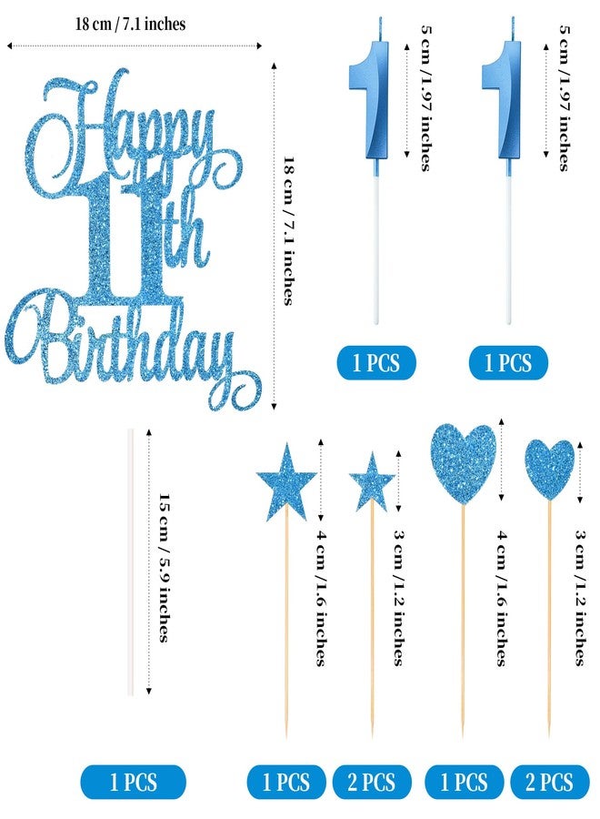 Lecferrarc 11th Birthday Cake Decorations, 11th Birthday Candles Cake Numeral Candles and Glitter Happy 11th Birthday Cake Toppers Set for Birthday Party Supplies (Blue) - Image 2