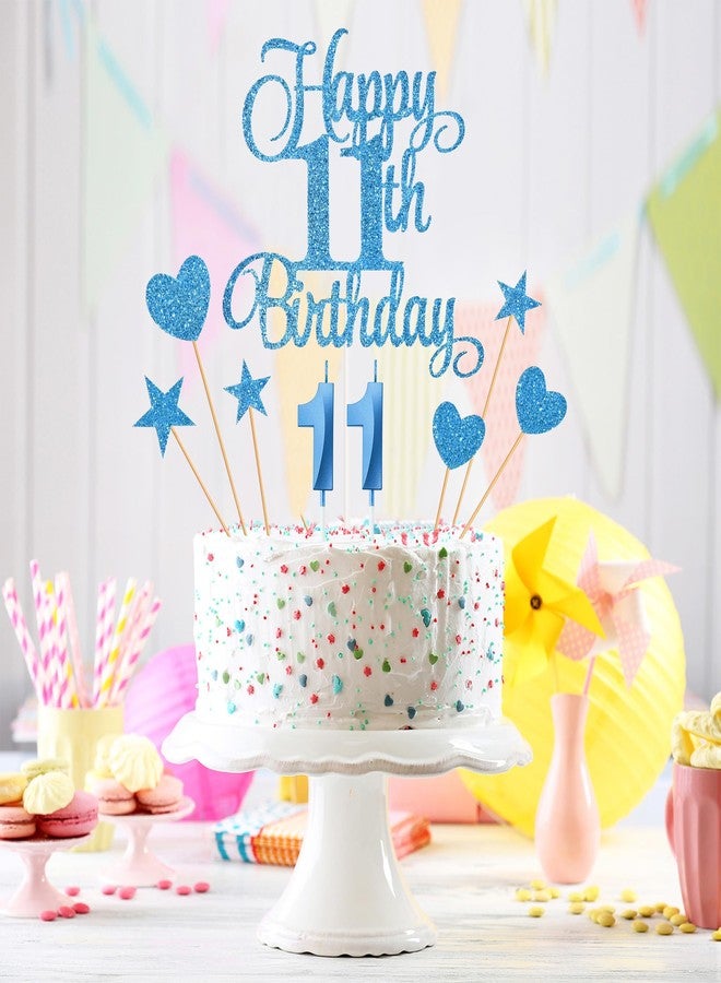 Lecferrarc 11th Birthday Cake Decorations, 11th Birthday Candles Cake Numeral Candles and Glitter Happy 11th Birthday Cake Toppers Set for Birthday Party Supplies (Blue) - Image 4