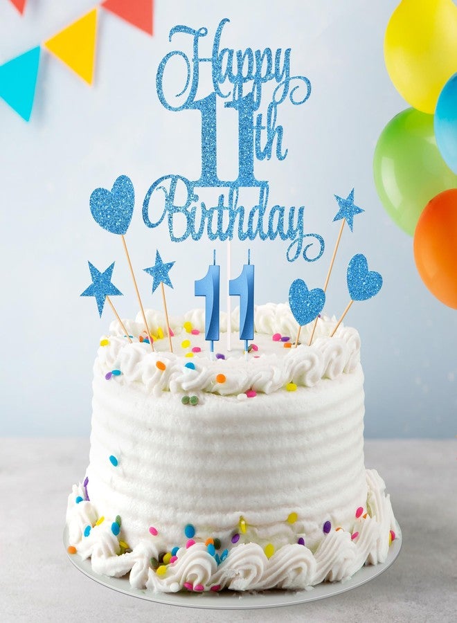 Lecferrarc 11th Birthday Cake Decorations, 11th Birthday Candles Cake Numeral Candles and Glitter Happy 11th Birthday Cake Toppers Set for Birthday Party Supplies (Blue) - Image 3