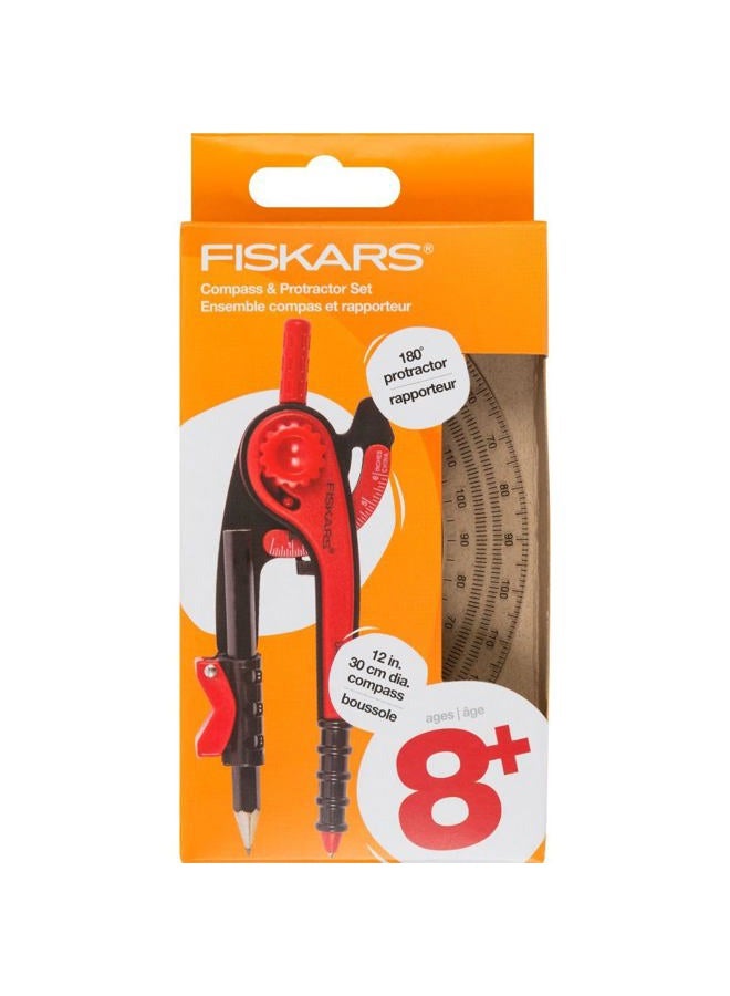 Fiskars Plastic Compass and Protractor Set - Math Geometry Set for Kids 8+ - Back to School Supplies - Includes Pencil - Color May Vary - Image 1