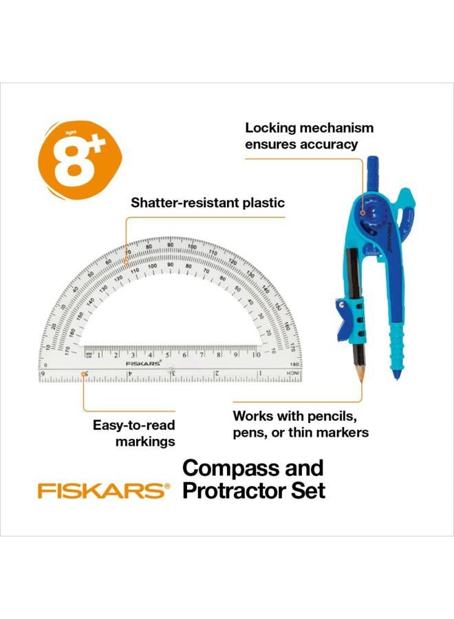 Fiskars Plastic Compass and Protractor Set - Math Geometry Set for Kids 8+ - Back to School Supplies - Includes Pencil - Color May Vary - Image 3
