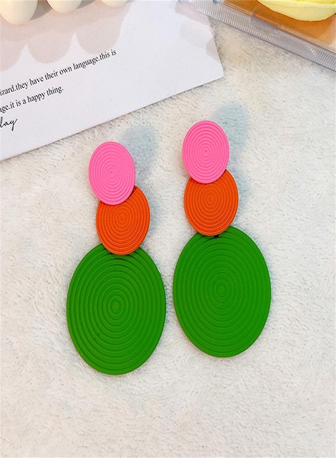 WCRAZYE Retro 80s Neon Earrings Round Disc Dangle Drop Earrings for Women Lightweight Bohemia Statement Geometric Round Earring Fashion Accessories 80s Jewelry Costume Party (Green Pink) - Image 5