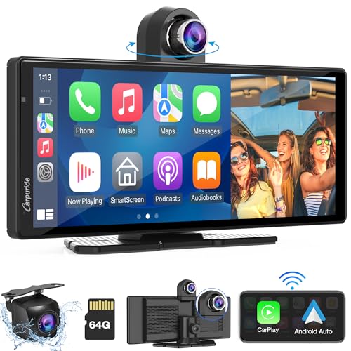 Carpuride 2025 CARPURIDE W903 Portable Carplay & Android Auto with Dash Cam - 9.3" HD IPS Screen, 4K Front &1080P Rear Cam, Loop Recording, Bluetooth, Mirror Link, GPS, Siri, Dashboard Mounted - Image 1
