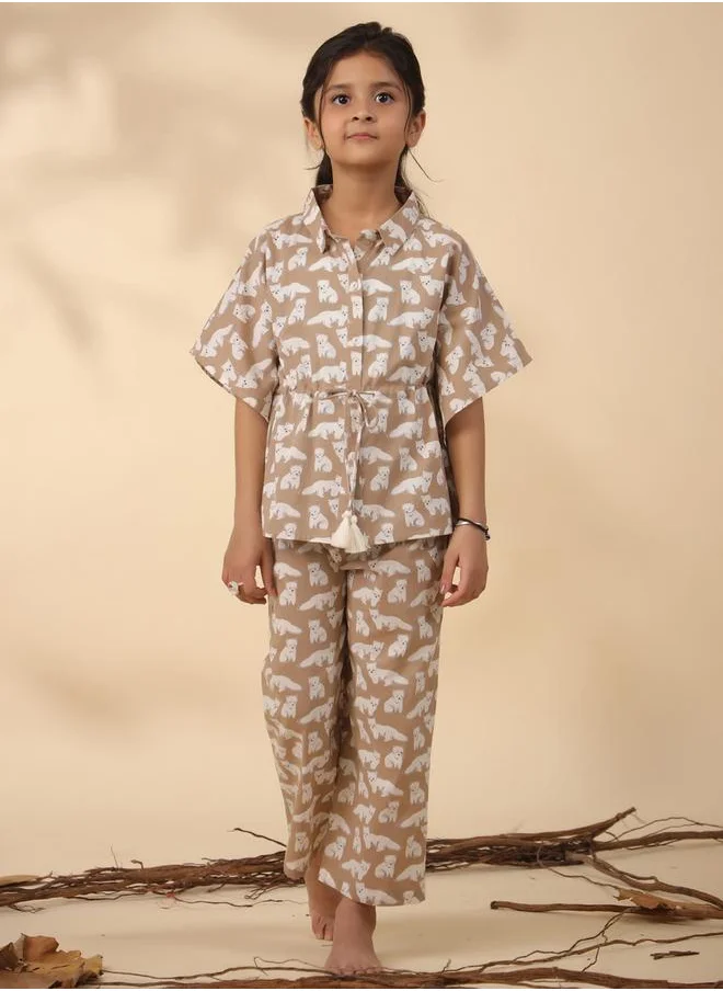sanskrutihomes Cute Dog Print Drawstring Shirt & Pyjama Set by Styli