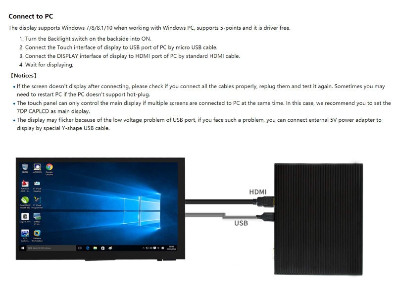 Ingcool 7 inch HDMI LCD 1024x600 Resolution Capacitive Touch Screen IPS Display Module Compatible with Raspberry Pi 4 3 2 1 B B+ A+, PC, Supports Windows 10/8.1/8 / 7 - Image 4