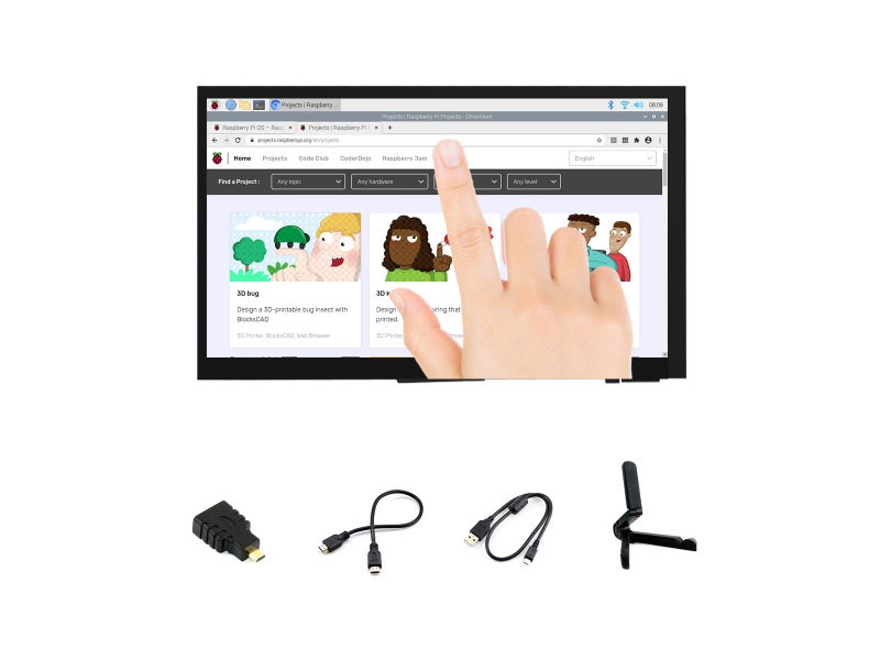Ingcool 7 inch HDMI LCD 1024x600 Resolution Capacitive Touch Screen IPS Display Module Compatible with Raspberry Pi 4 3 2 1 B B+ A+, PC, Supports Windows 10/8.1/8 / 7 - Image 1