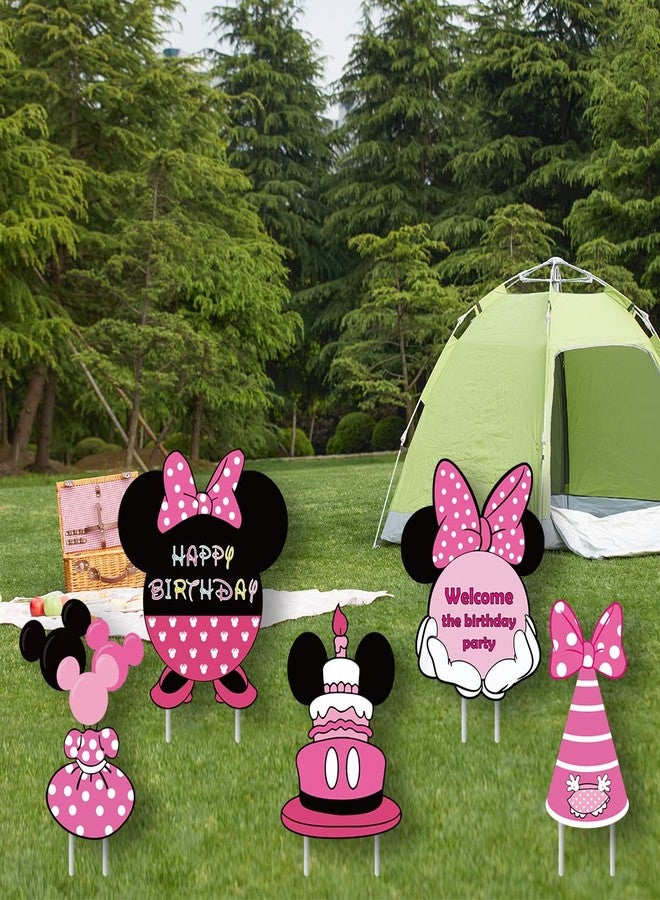 OULUN Minnie Birthday Party Supplies,Cartoon Minnie Yard Lawn Sign Birthday Decorations,Girl Birthday Party Decorations(5PCS) - Image 2