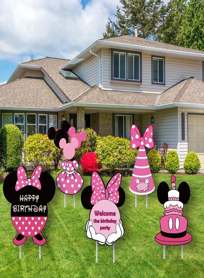 OULUN Minnie Birthday Party Supplies,Cartoon Minnie Yard Lawn Sign Birthday Decorations,Girl Birthday Party Decorations(5PCS) - Image 1