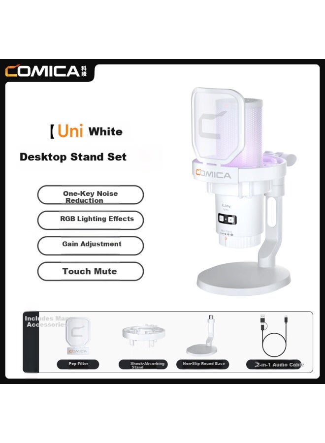 Comica UniProfessional Studio-grade Wired Rgb Colorful Desktop Heart-shaped Condenser Microphone With Desktop Stand White - Image 5
