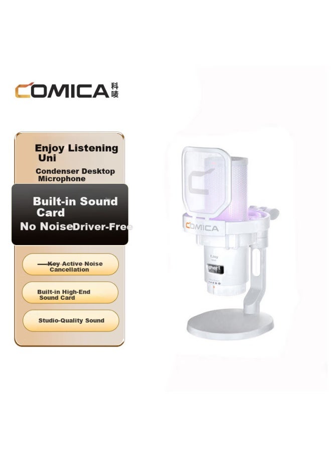 Comica UniProfessional Studio-grade Wired Rgb Colorful Desktop Heart-shaped Condenser Microphone With Desktop Stand White - Image 1