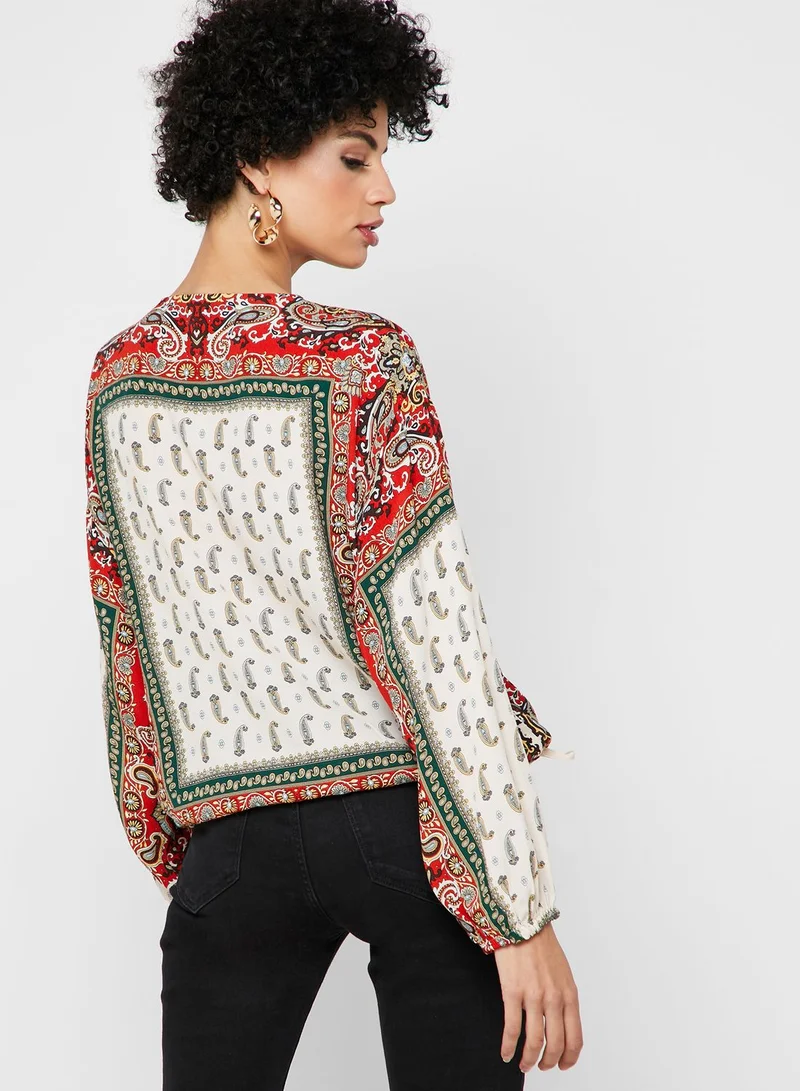 MANGO Scarf Print Top