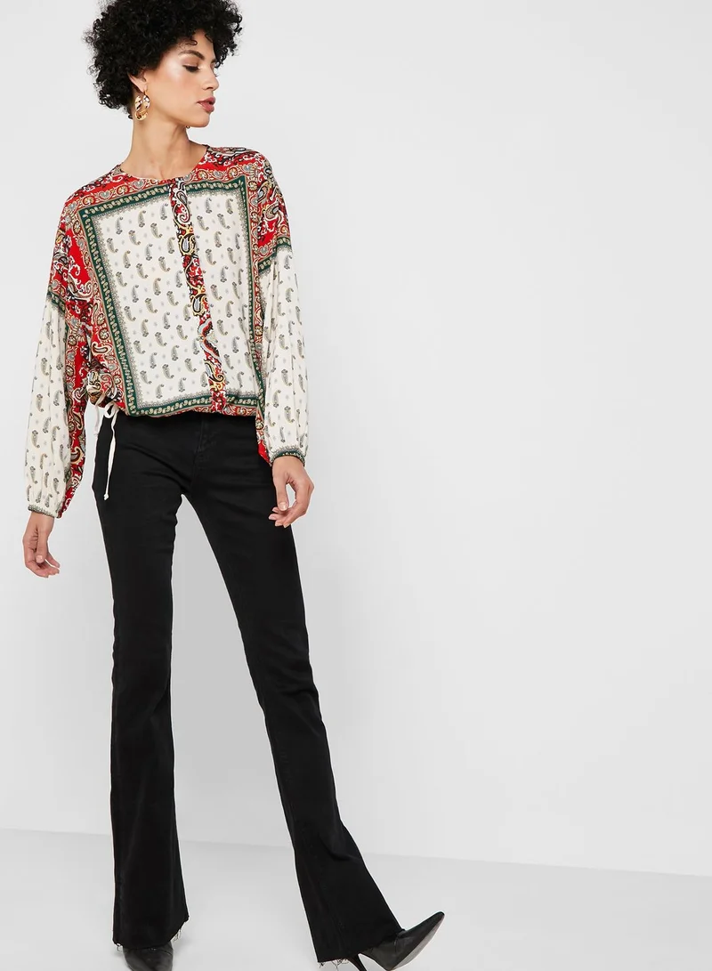 MANGO Scarf Print Top