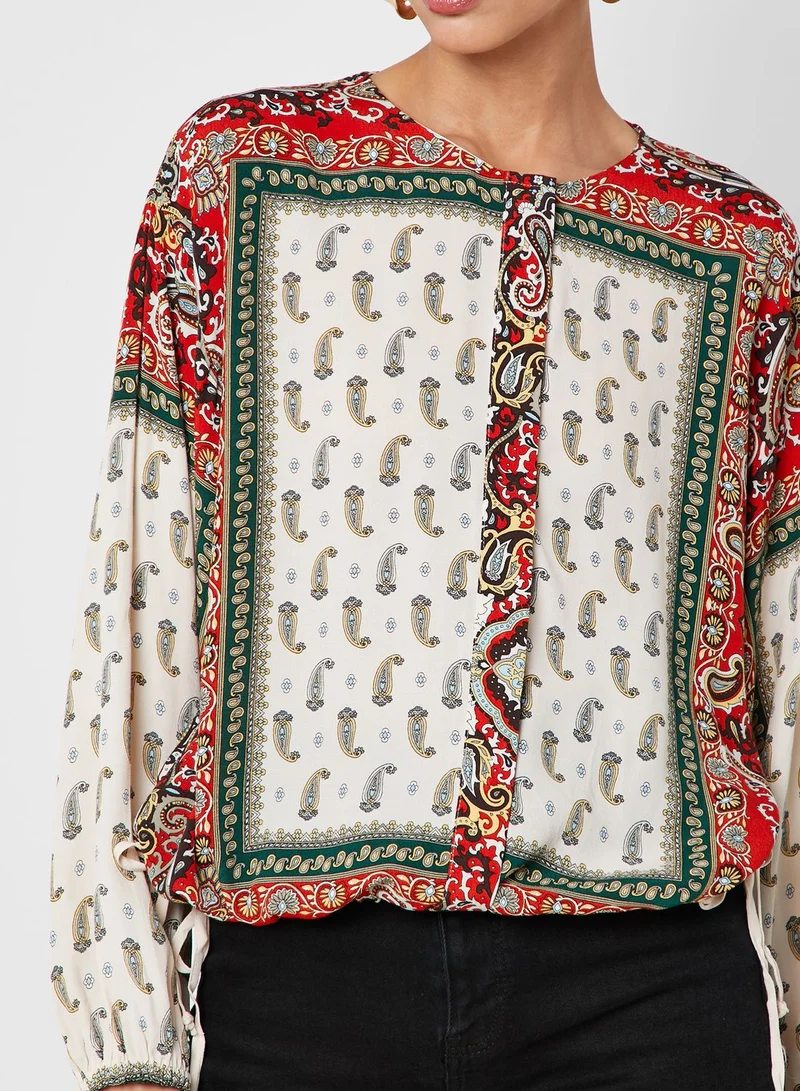 MANGO Scarf Print Top