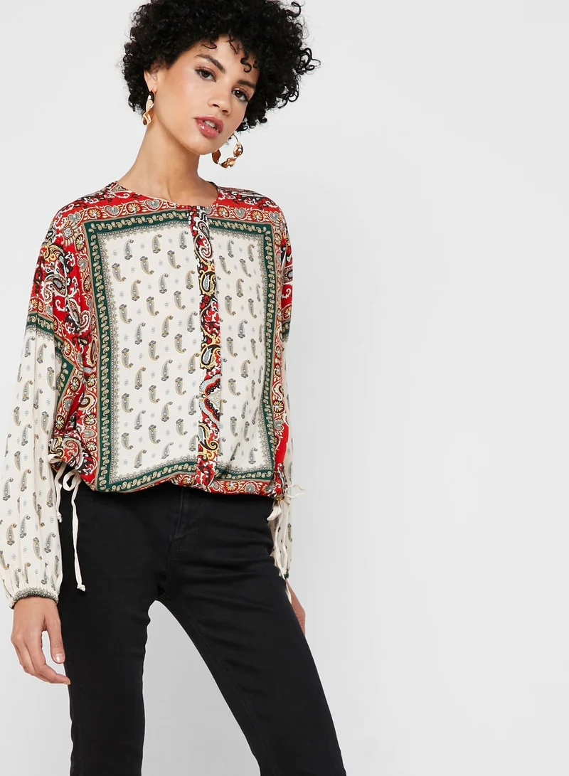 MANGO Scarf Print Top