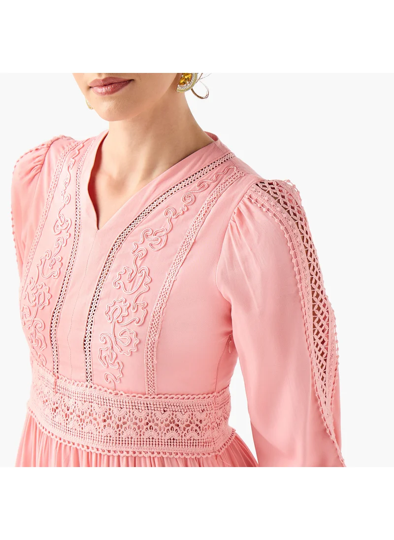 2Xtremz 2Xtremz Lace Insert Midi Dress with 3/4 Sleeves