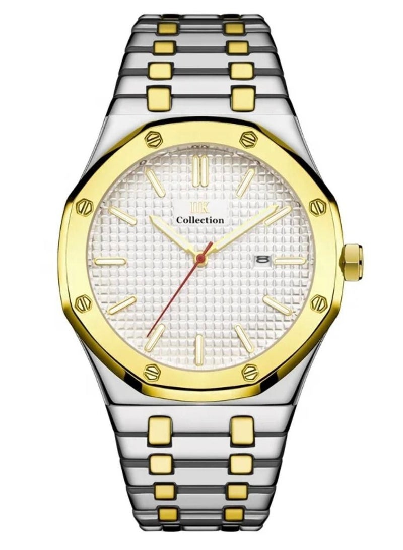 IIK Collection Men's Wrist Watch, Silver and gold Band with white Dial - Image 1