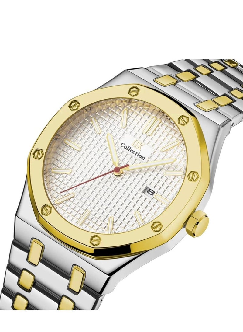 IIK Collection Men's Wrist Watch, Silver and gold Band with white Dial - Image 2
