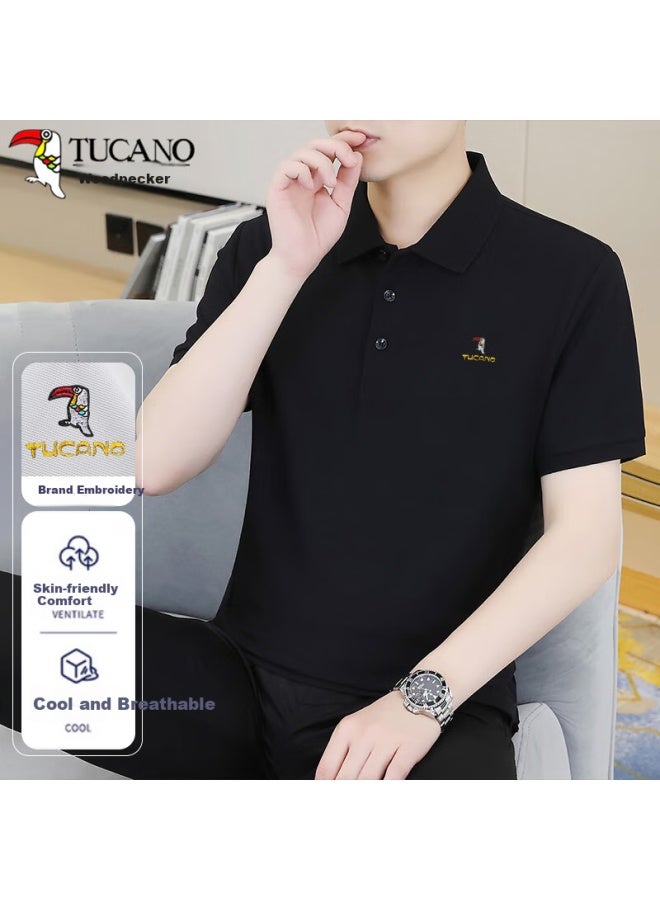 Tucano Men's Short Sleeve Business Casual Embroidered Polo Shirt Breathable Top Men's Clothing Black XL - Image 1