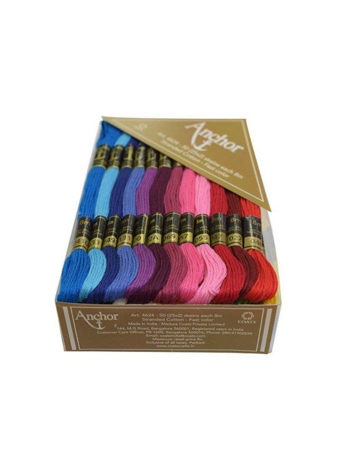 Anchor Stranded Cotton Assorted Skeins Stitch Kit, 8M (Fast Colour-4624-02222, 50 Skiens, 2 Of Each 25 Shades), 200 Gram, Multicolour - Image 1