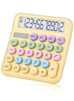 Mechanical Desktop Calculator, Cute Calculator, 12 Digit, Dual Solar Power and Battery, Large LCD Display, Big Buttons for Home, Office, School, and Business (Yellow)
