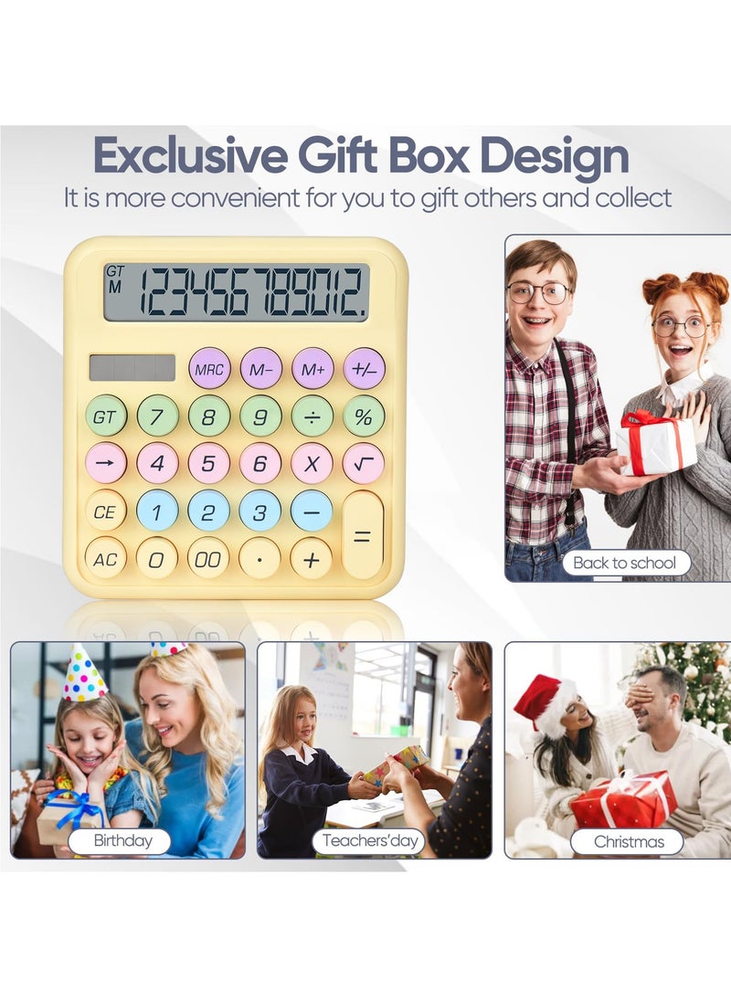Excefore - Mechanical Desktop Calculator, Cute Calculator, 12 Digit, Dual Solar Power and Battery, Large LCD Display, Big Buttons for Home, Office, School, and Business (Yellow) - Image 1