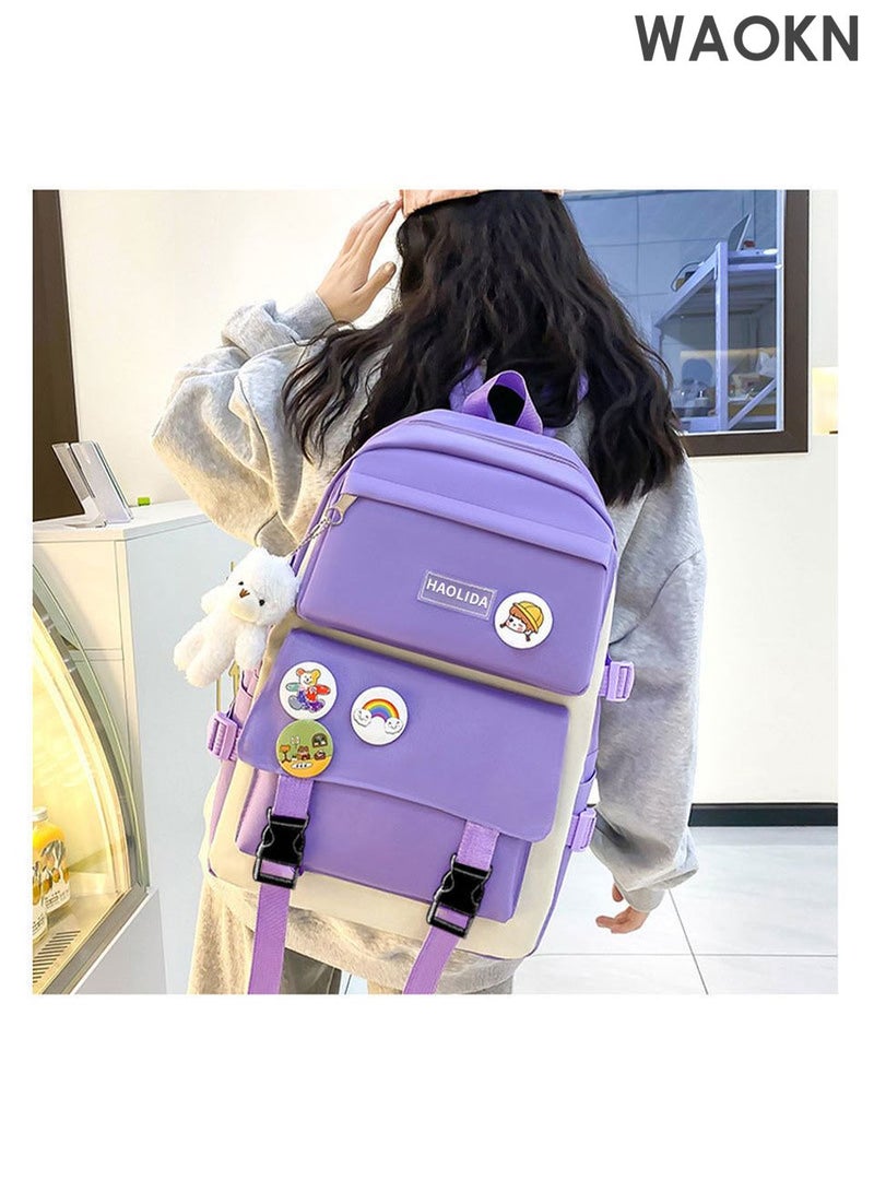 دبليو أيه أو كي أن حقيبة ظهر مدرسية متينة مقاومة للماء، طقم من 4 قطع للبنات/الأولاد: حقيبة كتف بمقبض، حقيبة كتف، وحقيبة أقلام. طقم حقائب ظهر مدرسية 4 في 3 مقاوم للماء. - Image 2