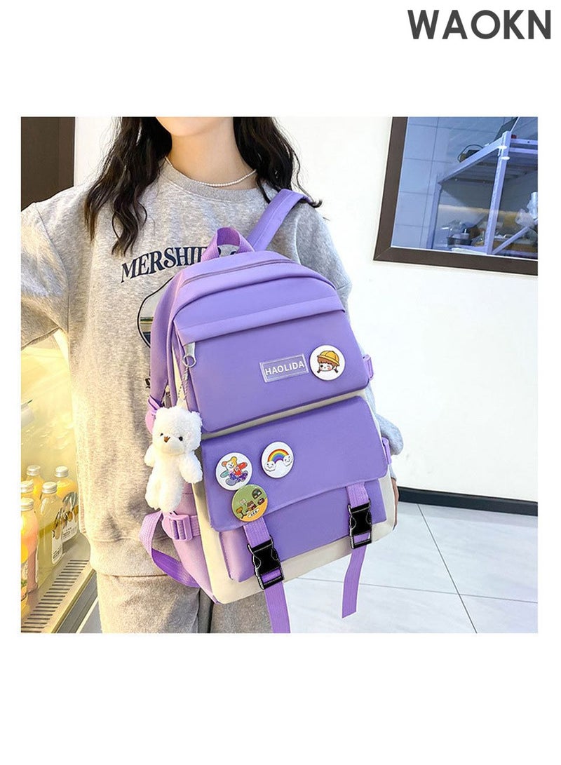 دبليو أيه أو كي أن حقيبة ظهر مدرسية متينة مقاومة للماء، طقم من 4 قطع للبنات/الأولاد: حقيبة كتف بمقبض، حقيبة كتف، وحقيبة أقلام. طقم حقائب ظهر مدرسية 4 في 3 مقاوم للماء. - Image 3