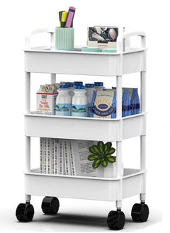 Alissa 3 Tier Plastic Storage Shelf Rolling Utility Cart Toys Storage Organizer Shelves Storage Trolley with Wheels,Easy Assembly for Bathroom Kitchen Office(White)  - Image 1