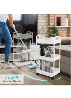 Alissa 3 Tier Plastic Storage Shelf Rolling Utility Cart Toys Storage Organizer Shelves Storage Trolley with Wheels,Easy Assembly for Bathroom Kitchen Office(White)  - Image 3