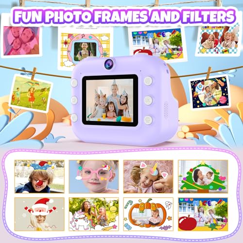 TOZDTO Kids Camera Instant Print, Christmas Birthday Gifts Toys for Girls & Boys Ages 3-12, Digital Selfie Portable Camera with 1080P HD Dual Lens, 3 Rolls Print Paper & 32GB Card (Purple) - Image 4
