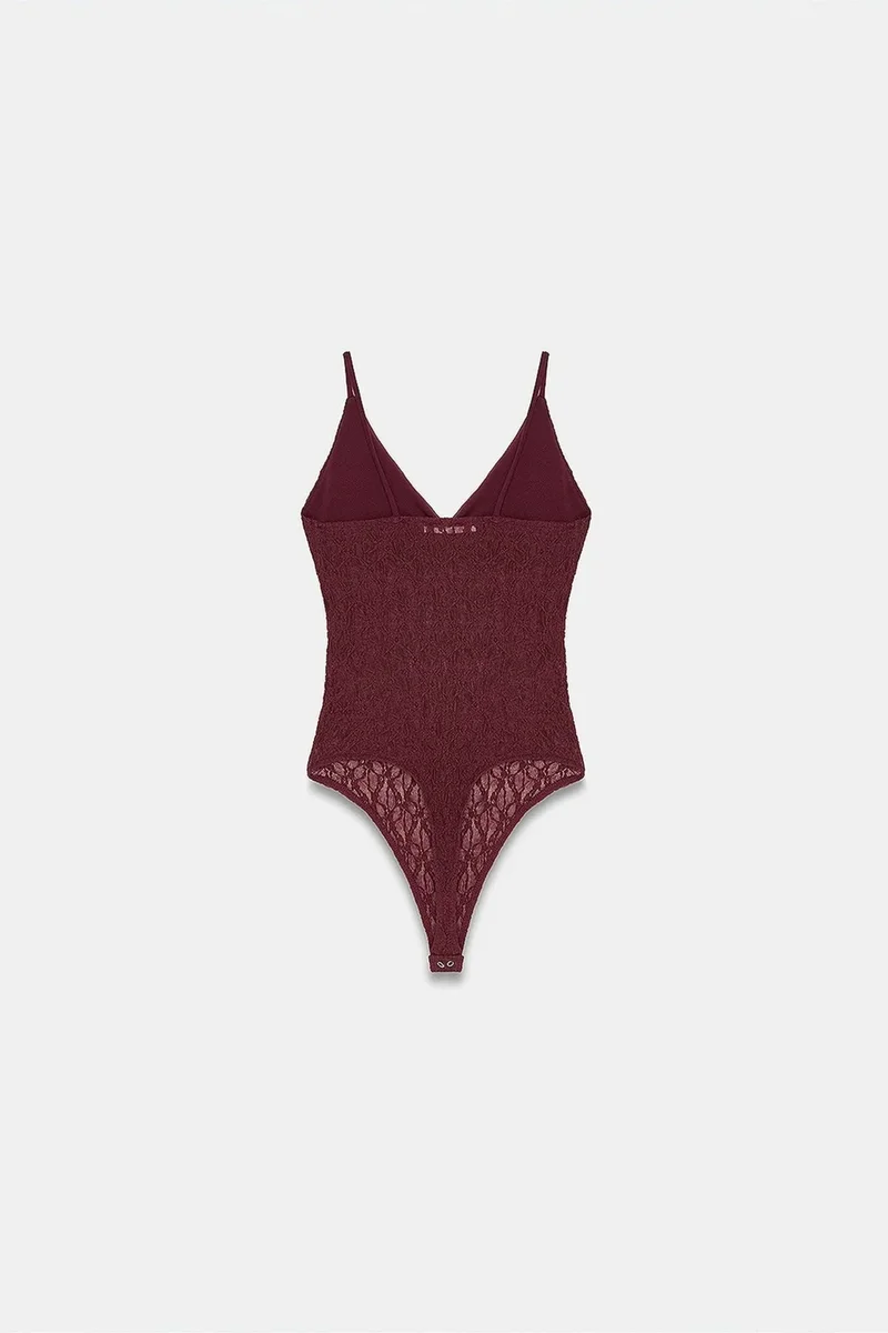 Dilvin Burgundy Red DILVIN Lace Sleeveless Bodysuit Blouse for Women | Best Price UAE
