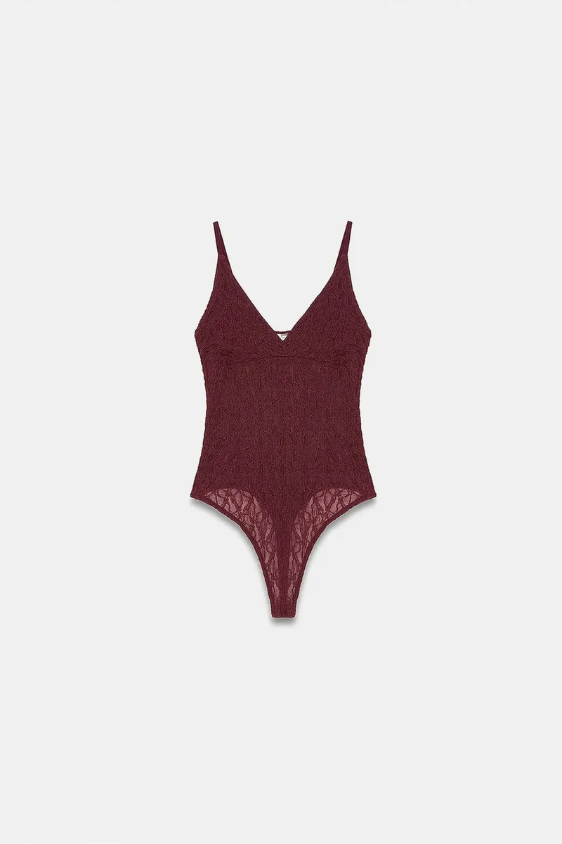 Dilvin Burgundy Red DILVIN Lace Sleeveless Bodysuit Blouse for Women | Best Price UAE