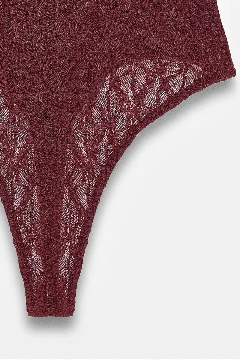 Dilvin Burgundy Red DILVIN Lace Sleeveless Bodysuit Blouse for Women | Best Price UAE