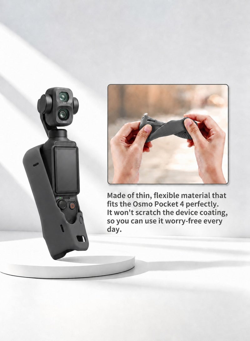 سجيت طقم ملحقات DJI OSMO Pocket 4P Pocket 4 Pro، غطاء حماية من السيليكون، واقي شاشة من الزجاج المقسى، واقي للعدسة (أسود) - Image 4