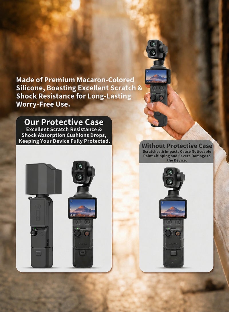 سجيت طقم ملحقات DJI OSMO Pocket 4P Pocket 4 Pro، غطاء حماية من السيليكون، واقي شاشة من الزجاج المقسى، واقي للعدسة (أسود) - Image 2