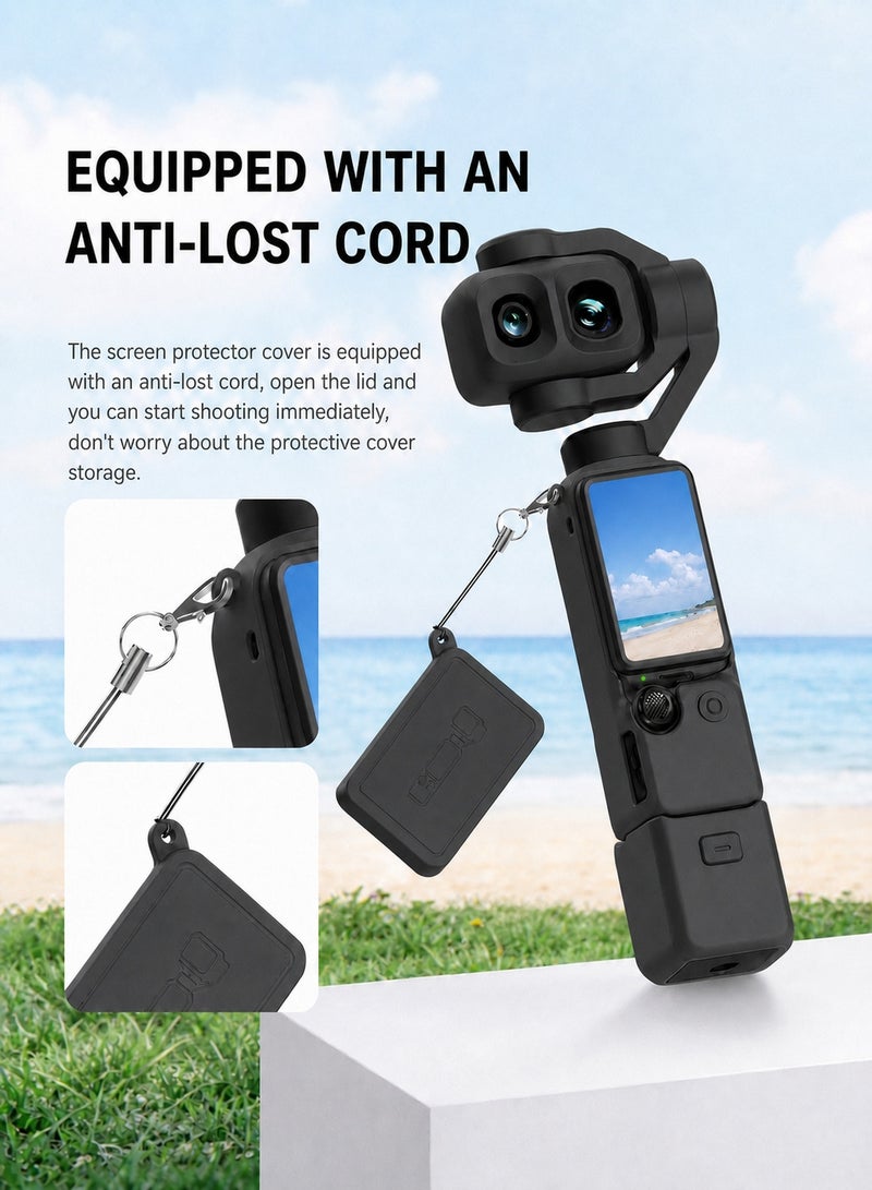 سجيت طقم ملحقات DJI OSMO Pocket 4P Pocket 4 Pro، غطاء حماية من السيليكون، واقي شاشة من الزجاج المقسى، واقي للعدسة (أسود) - Image 5