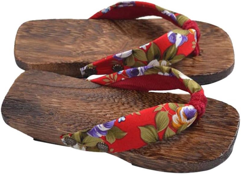 comfrt Wooden Flip Flops Sandals Slippers Shoes Japanese Style Wood Geta Sandals for Children Size 16-22 Red - Image 3