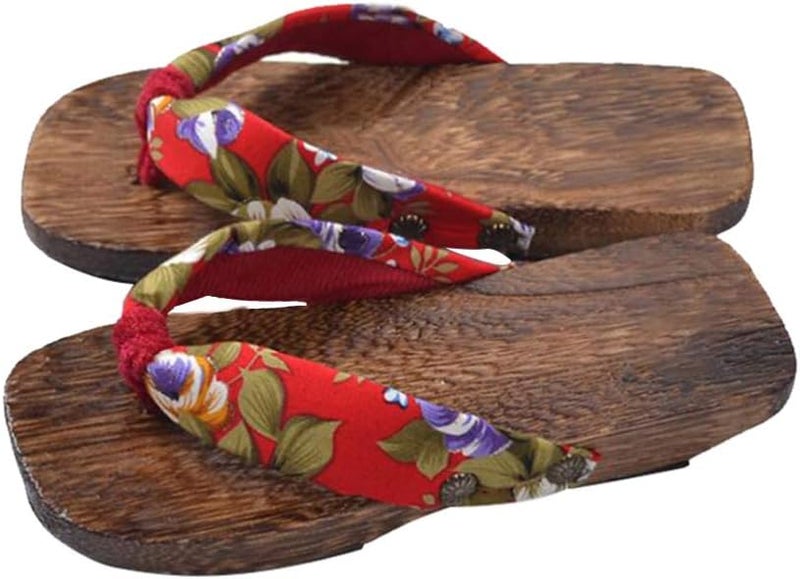 comfrt Wooden Flip Flops Sandals Slippers Shoes Japanese Style Wood Geta Sandals for Children Size 16-22 Red - Image 2