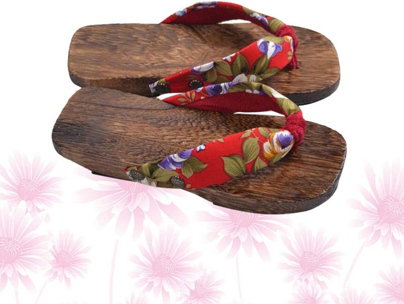 comfrt Wooden Flip Flops Sandals Slippers Shoes Japanese Style Wood Geta Sandals for Children Size 16-22 Red - Image 5