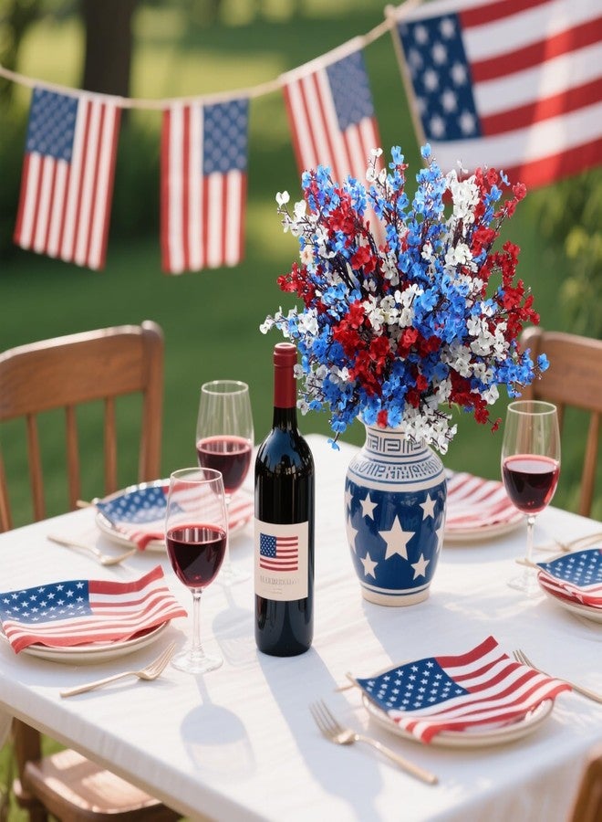 DoubleWood 4 of July Decor Artificial Flowers Indoor, 10PCS Red White and Blue Artificial Babys Breath Flowers, Patriotic Decor for Floral Arrangement Table Centerpieces (10, Red, White and Blue) - Image 3