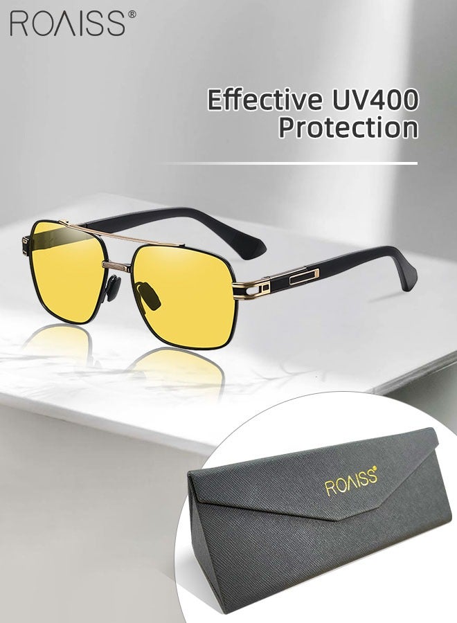 رويس نظارة أفياتور شمسية مستقطبة رجالية، نظارة الشمس الواقية من الأشعة فوق البنفسجية 400 بإطار معدني، ظلال شمس مضادة للوهج عصرية للرجال مناسبة للقيادة وصيد الأسماك والسفر، أسود ذهبي، 57 مم - Image 1