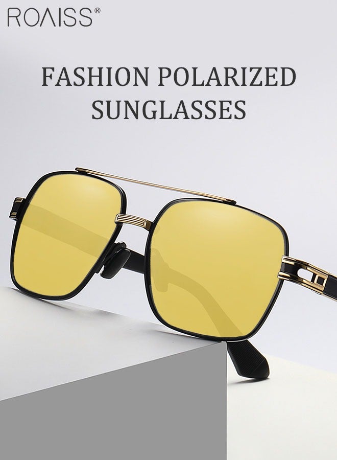 رويس نظارة أفياتور شمسية مستقطبة رجالية، نظارة الشمس الواقية من الأشعة فوق البنفسجية 400 بإطار معدني، ظلال شمس مضادة للوهج عصرية للرجال مناسبة للقيادة وصيد الأسماك والسفر، أسود ذهبي، 57 مم - Image 3
