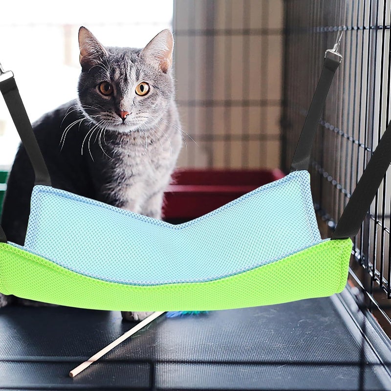 VICASKY Cat Hammock Hanging Bed Breathable Mesh Double-Sided Medium Size with Fluorescent Green and Blue for Pet Cage Indoor Use - Image 5