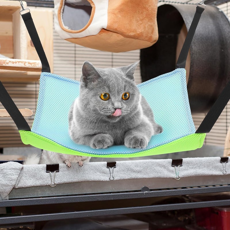 VICASKY Cat Hammock Hanging Bed Breathable Mesh Double-Sided Medium Size with Fluorescent Green and Blue for Pet Cage Indoor Use - Image 4
